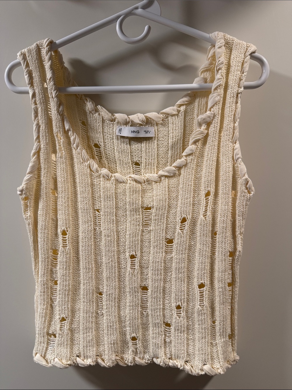 MNG Cream Braided-Edge Knit Tank